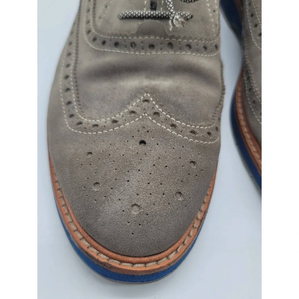 Cole Haan Men's‎ 10M Suede Wingtip Oxford Shoes Blue Sole Gray Beige